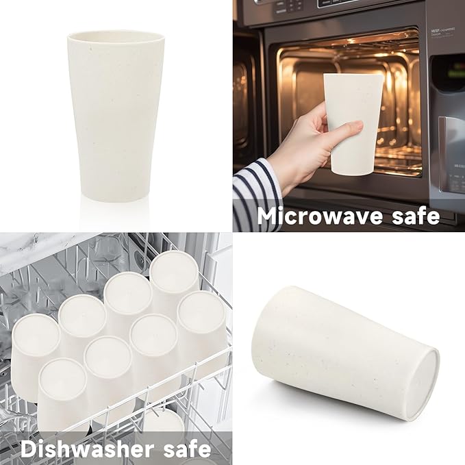 EI 8pcs Wheat Straw Cups,Beige Unbreakable Plastic Reusable Cups,Plastic Tumbler Cups for Kitchen,Dishwasher Safe Water Glasses,Drinking Glasses for Water, Coffee, Juice, Tea - Bloomnest