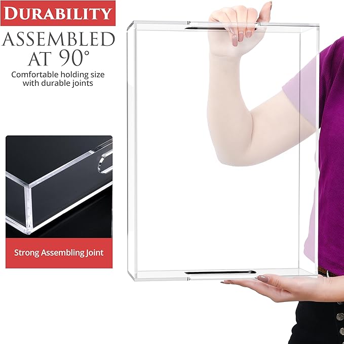 Acrylic Tray 16x12 with Cut Handles - Spill Proof Decorative Tray is an Ideal Countertop Organizer for Living Rooms, Ottoman Coffee Tables, Offices, Kitchens & Serving Guests - Bloomnest