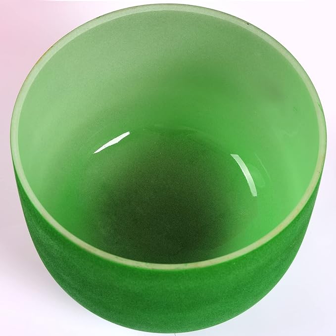 TERRITORY F Note Heart Chakra Green Colored Quartz Frosted Crystal Singing Bowl 8 inch - Bloomnest