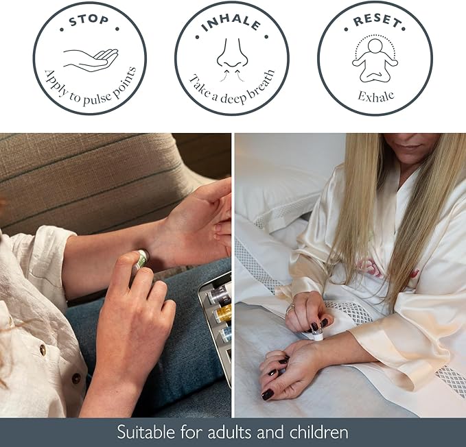 Scentered Aromatherapy Gift Set, Mini Roll On Essential Oil Balms for Sleep, Focus, Stress-Relief, Calm, Mood Boost - Set of 6 Premium Blends - Aromatherapy Gifts for Women