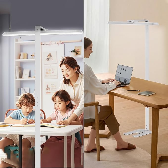 LED Desk Lamp for Home Office, Double Head Desk Lamp,24W Dimmable Desk Light 5 Color 5 Brightness Levels Office Lamp, Adjustable Gooseneck Office Light Eye Protection (White-Large Desk lamp) - Bloomnest