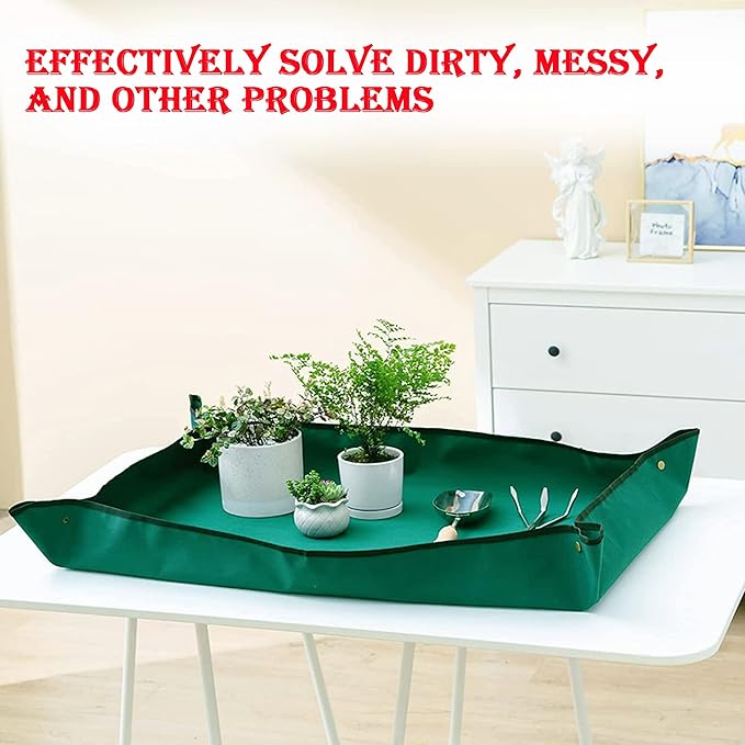 BIUWING Planter Tray, 2PCS Thickened Oxford Fabric Portable Indoor Plant Repotting Mat, Extra Large 43''*29'', Waterproof, Foldable, Blackish Green - Bloomnest