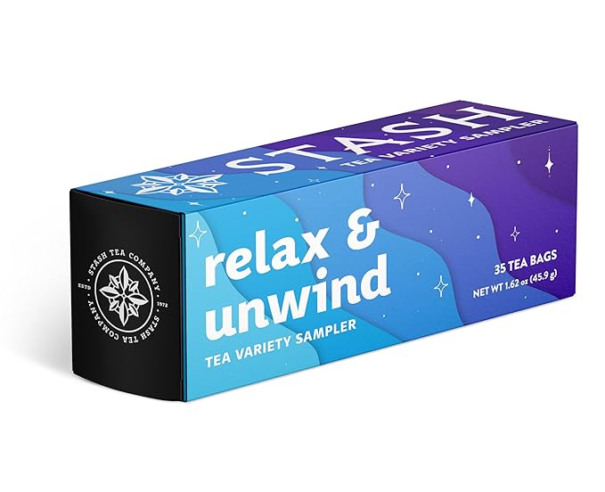 Stash Tea Relax and Unwind Tea Sampler - Assorted Specialty Tea Gift Set, Calming Herbal Teas to Support Relaxation, 7 Flavors, 35 Tea Bags - Bloomnest