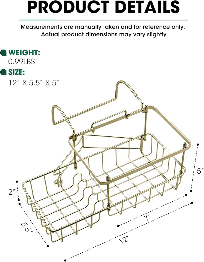 Rustproof Hanging Shower Caddy for Bathtub, Stainless Steel Shower Caddy for Tub Side, Hanging Shower Organizer Basket for Shampoo, Conditioner, Soap & Bath Accessories, Easy Install, Bronze Gold - Bloomnest