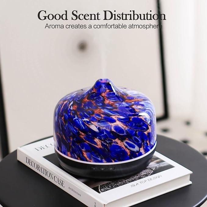 Porseme 500ml Glass Essential Oil Diffuser Aromatherapy Ultrasonic Cool Mist Humidifier 15-21 Running Hours Waterless Auto-Off Air Diffusers for Sleeping Yoga Office Working Spa and Rest (Deep Blue) - Bloomnest