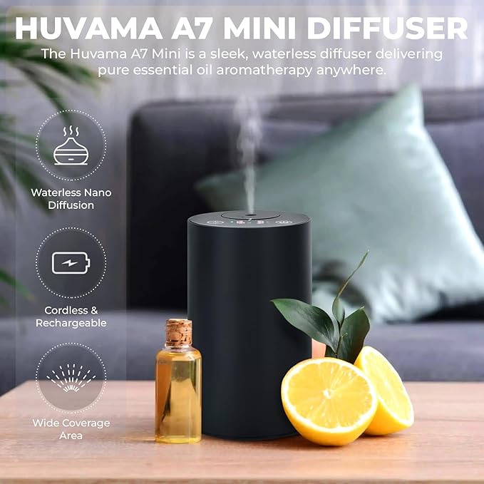 Waterless Essential Oil Diffuser – Aromatherapy Scent Diffusers for Home, Office, Hotel, Bedroom – Modern and Elegant Mini Fragrance Diffuser – Cordless and Portable with Digital Display(Grey) - Bloomnest