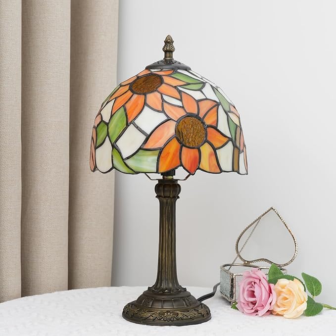 Tiffany Lamp Stained Glass lamp Small Bedside Table Lamps for Living Room Bedroom Dorm Kitchen Home Decor Festival Birthday Gift,Sunflower - Bloomnest