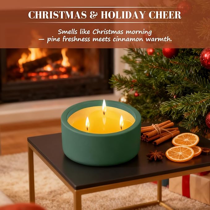 Viyffo Fall Candles - Pine & Cinnamon, 3 Wick Large Scented Candle, 20oz Soy Candles for Women & Men, Non Toxic Aromatherapy Candle, Ceramic Velas Perfect for Autumn Home Decor & Gift - Bloomnest