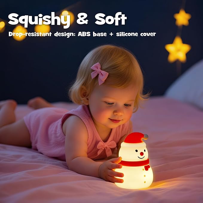 Squishy Christmas Snowman Night Light with RGB Modes Dimmable Nursery Breastfeeding Nightlight Hangable Cute Christmas Lamp Novelty Rechargeable Silicone Touch Bedside Lamp for Bedroom Dorm Decor - Bloomnest