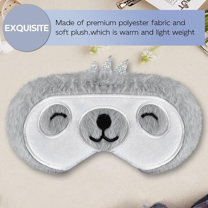 Cute Sleep Masks Cartoon Animal Sloth Eye Masks Soft Plush Sleeping Mask Travel Blindfold Eye Shade for Kids Girls & Adults (Smile Sloth) - Bloomnest