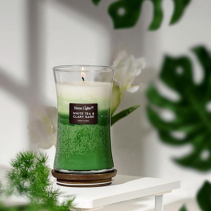 HomeLights 3-Layer Candles for Home Scented, 21.52 OZ Natural Soy Wax Scented Candles Burns Up to 100 Hours, Large Jar, White Tea & Clary Sage - Bloomnest
