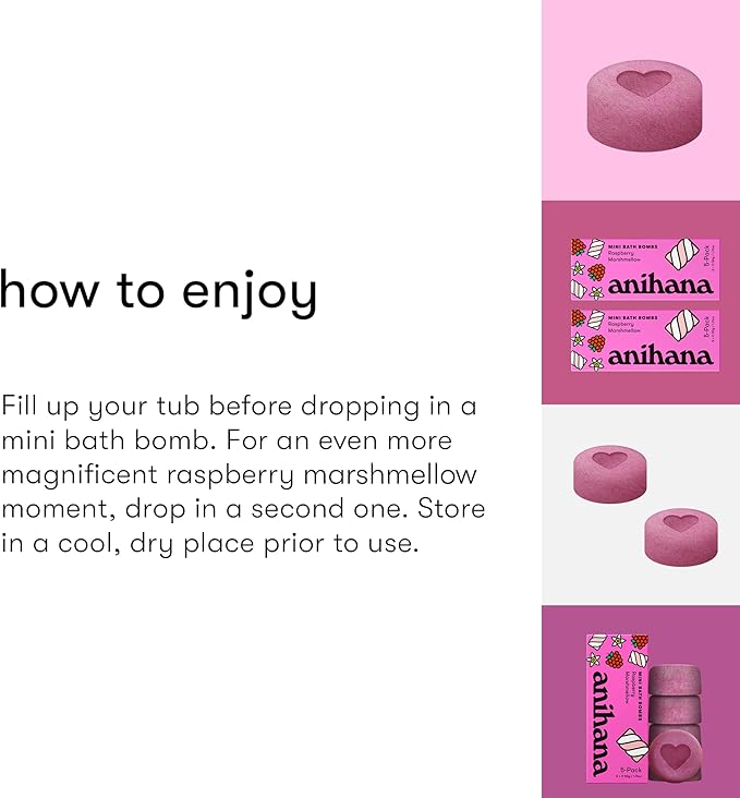 ANIHANA Mini Bath Bombs with Coconut Oil, Paraben Free, Hand-Crafted Luxury Fizzers, Refreshing Raspberry Marshmellow Scent, 1.76 oz Each, 5 Pack - Bloomnest