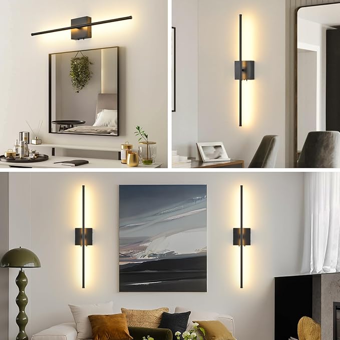 Battery Operated Wall Sconces with Remote Control, 11000mAh LED Wireless Rechargeable Black Wall Lights, 350°Rotate Dimmable Wall Lamp, 3 Color Temperatures, for Bedroom, Living Room, Hallway, 1 PCS - Bloomnest