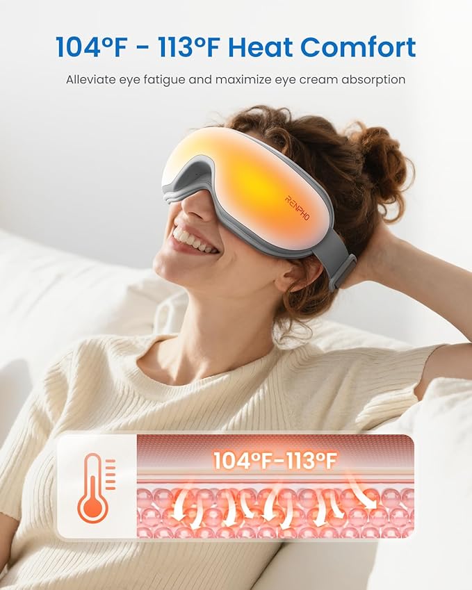 RENPHO Eyeris 1 Eye Massager with Heat, Christmas Birthday Gifts for Women Men Mom Dad Her Him, FSA Eligible HSA Eye Mask for Migraine, Smart Sleep Mask for Dry Eyes Relax, Reduce Strain - Bloomnest