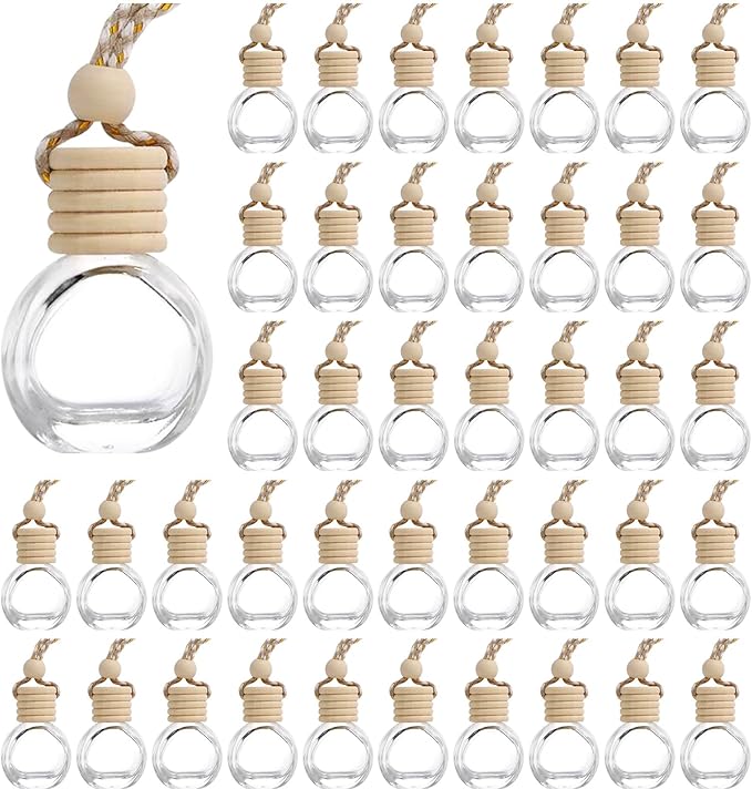60Pcs Hanging Car Air Freshener Diffuser, 10ml Empty Glass Essential Pendant Bottles, Automotive Oil Aromatherapy Fragrance Perfume Containers - Bloomnest