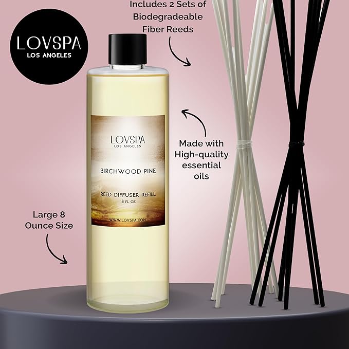 LOVSPA Birchwood Pine Diffuser Oil - Holiday Essential Oils for Diffuser Refill & Air Freshener Room Spray - Long-Lasting & Natural Home Fragrance, Scented Oil for Diffusers, USA Made, 8 oz - Bloomnest