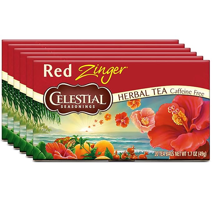 Celestial Seasonings Hibiscus Tea, Red Zinger Herbal Tea, Caffeine Free, 20 Tea Bags (Pack of 6) - Bloomnest