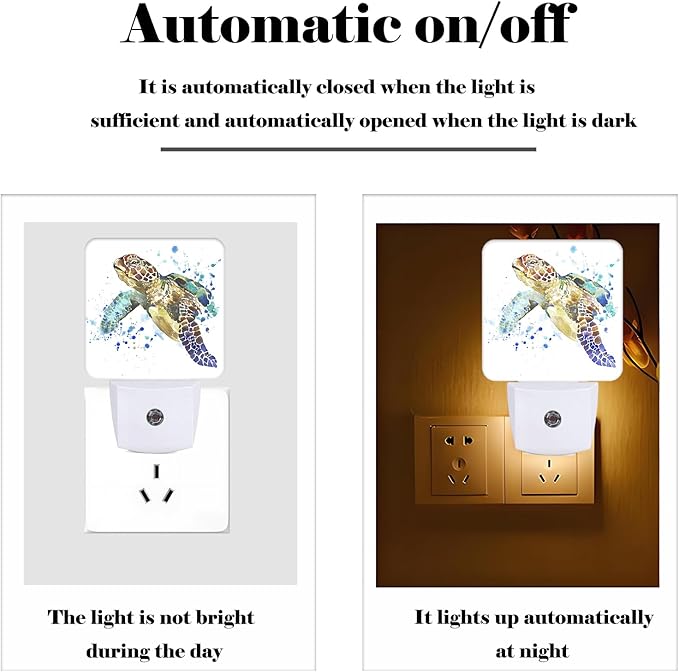 Watercolor Wild Turtle Night Light,Plug-in Nightlights Auto Sensor Night Lamp Dusk to Dawn Lamp Home Decor for Nursery Children Girls Boys - Bloomnest