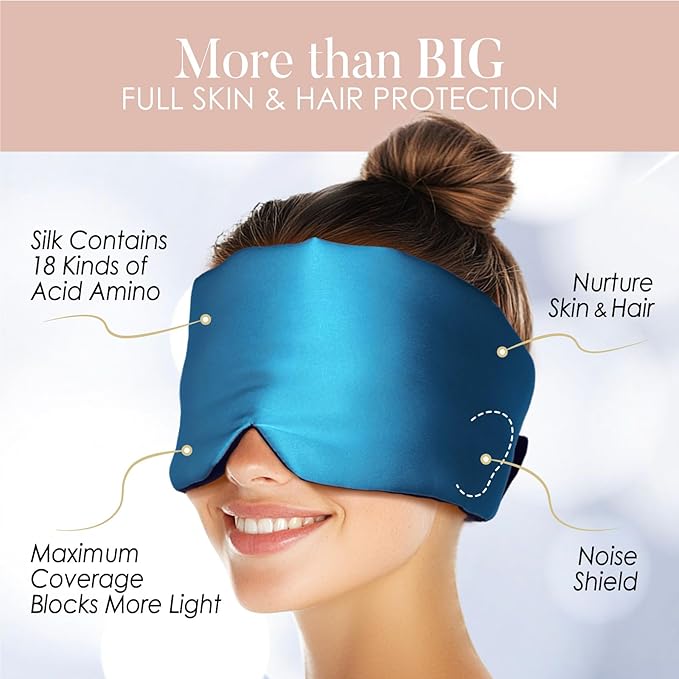 LULUSILK Reversible Mulberry Silk Sleep Mask for Women and Men, Adjustable Real Silk Eye Mask for Sleeping, Peacock Blue and Black, Pack of 1 - Bloomnest
