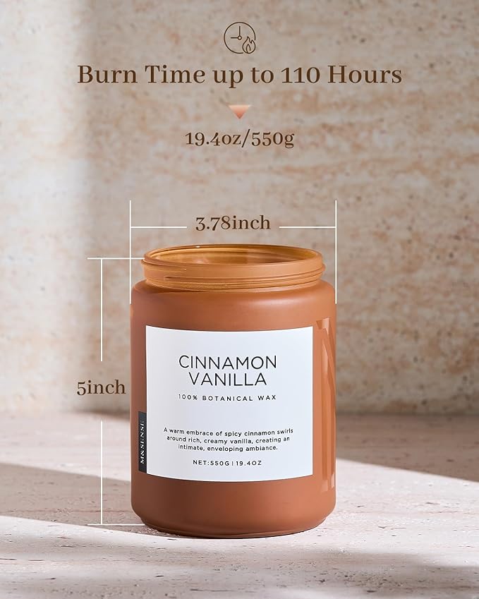 M&SENSE Cinnamon Vanilla Fall Scented Candles for Home, Natural Soy Wax 19.4oz 110 Hours Large Long Lasting Strong Scented Classic Christmas Holiday 2 Wicks Candle Gift Home Decor - Bloomnest