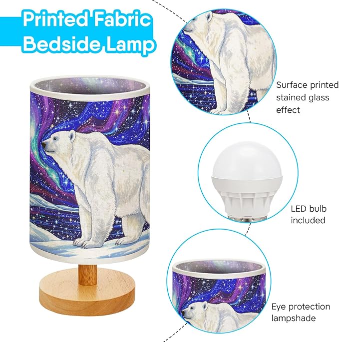 Polar Bear Table Lamp LED 3-Color Pressed Bedside for Merry Christmas, Polar Bear Shade Christmas Table Lamp with Wood Base for Bedroom Living Room Desk Office - Bloomnest