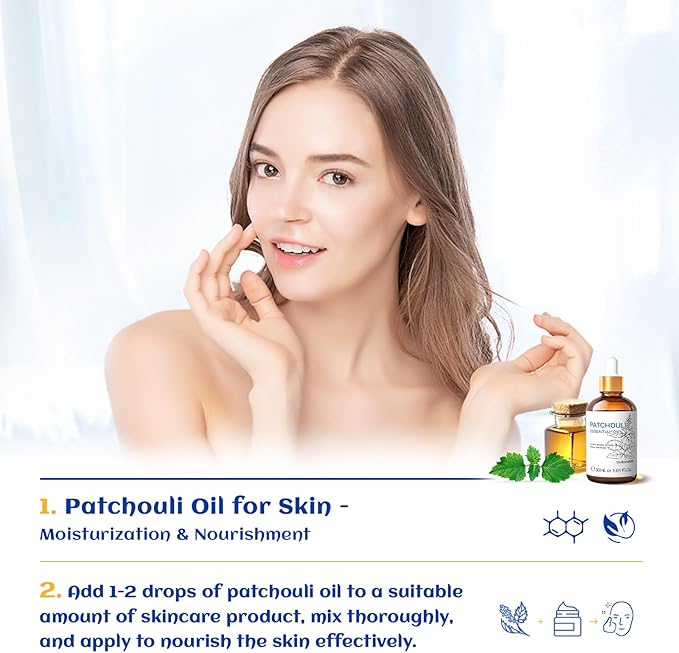 HIQILI Patchouli Essential Oil Organic, 100% Pure, for Diffuser, Homemade Perfume, Skin Care, Aromatherapy, Gift for Hippie Friend-30ML - Bloomnest