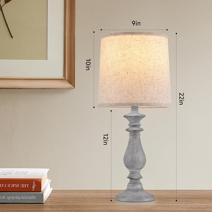 Lamps Set of 2 Vintage Rustic Farmhouse Table Lamps Bedside Reading Lamp Bedroom Nightstand Living Room Teapoy Lamp, Desk Light, 22 Inch High,Light Grey, with Fabric Shade, Bulb Not Included - Bloomnest