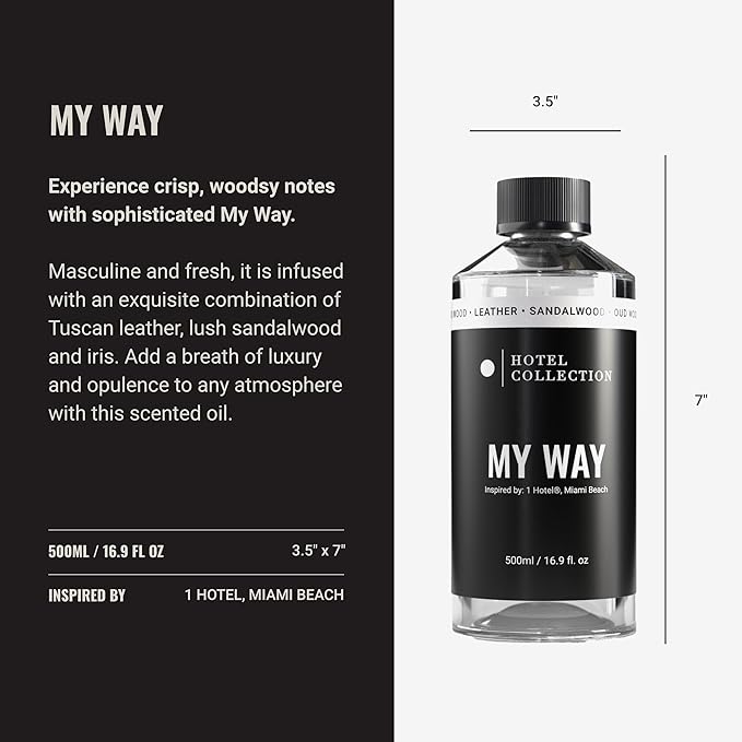 Hotel Collection Diffuser Oil - My Way - Aromatherapy Essential Fragrance Oil - Sandalwood, Warm Virginia Cedar & Beautiful Iris - 500ML 16.9 Fl oz - Bloomnest