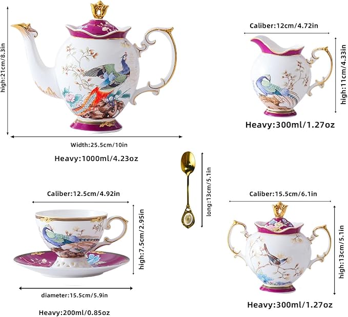 ACMLIFE Fine Bone China Tea Set for Adults with Teapot, Porcelain Tea Sets 21-Piece Vintage Floral English Tea Set for 6, China Tea Sets 24K Gold Bone China Tea Pot and Cups Set Gifts for Women - Bloomnest