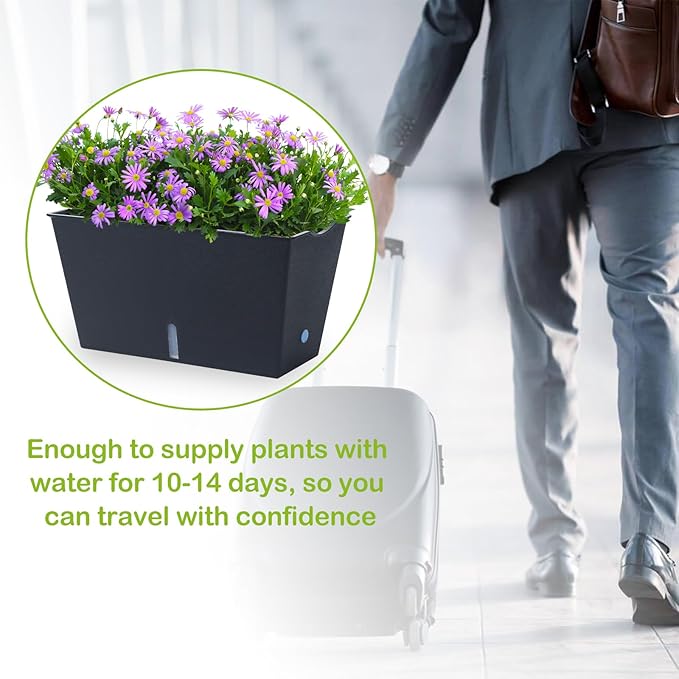 Window Box Planter 6 Pcs, 12.1 Inches Self Watering Plant Pots Rectangle Flower Pots with Drainage Holes and Breathable Trays, Vegetable Planters for Windowsill Patio Garden Balcony Porch Yard (Black) - Bloomnest