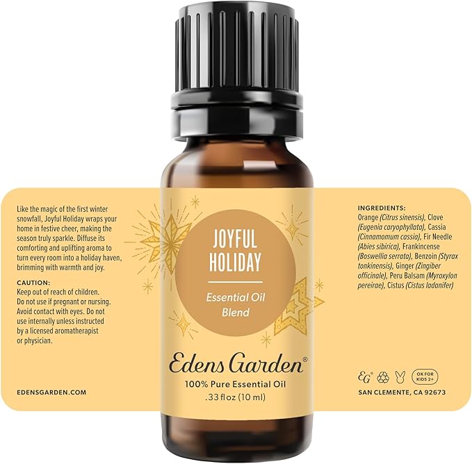 Edens Garden Joyful Holiday Essential Oil Blend- 100% Pure Premium Grade, Christmas Essential Oils for Diffuser, Winter Holiday Joy Scented, No Fragrance Oils, for Home Diffusers 10 ml (.33 fl oz) - Bloomnest