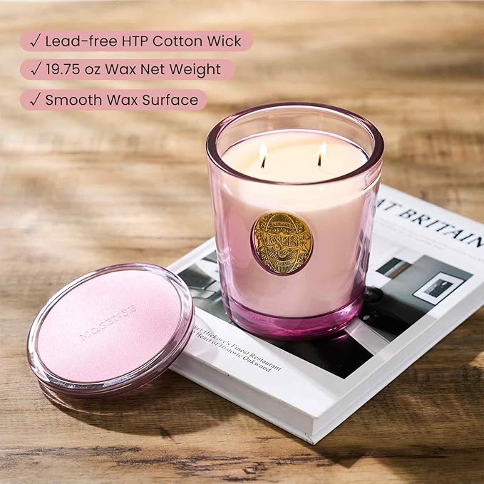 M&SENSE Large Two-Wick Soy Candle | Jasmine & Pink | 19.8 oz, 120H Burn Time | Luxury Scented Candle for Relaxation, Gifting, Home Décor | Ideal for Bedroom, Office, Party Ambiance - Bloomnest