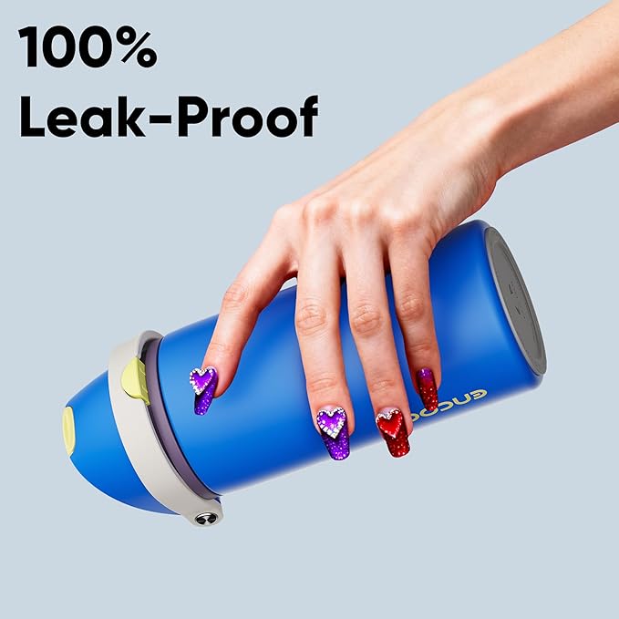 Insulated Water Bottle with Straw - Encool Stainless Steel Water Bottle with Push Button Lid, Leak-Proof & BPA-Free, Keeps Cold for 24 Hours for Sports, Travel, Gym (18 oz, Sapphire) ENCOOL