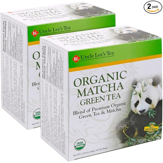 Uncle Lee's Organic Matcha Green Tea Bags 2-Pack, 40 Count Ea Box – Antioxidant-Rich, Low Caffeine, Naturally Energizing Blend - Bloomnest