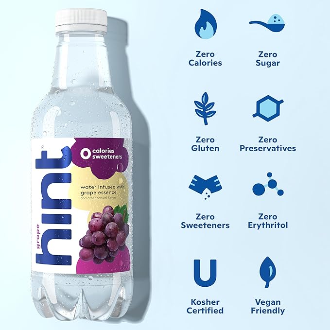 Hint Fruit-Infused Bottled Water, Grape - Sugar Free Flavored Water with Zero Calories, Naturally Flavored, and No Artificial Sweeteners - 16 Fl Oz (Pack of 12) - Bloomnest