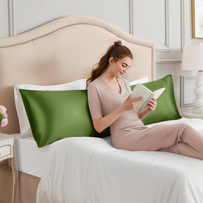 INFIIXSO Body Pillow Cover with Zipper, Luxury Mulberry Silk Body Pillow Case 20x54 Inches, Ultra Smooth and Soft Cooling Long Pillowcase, Gift for Women, Men(Cedar Green) - Bloomnest