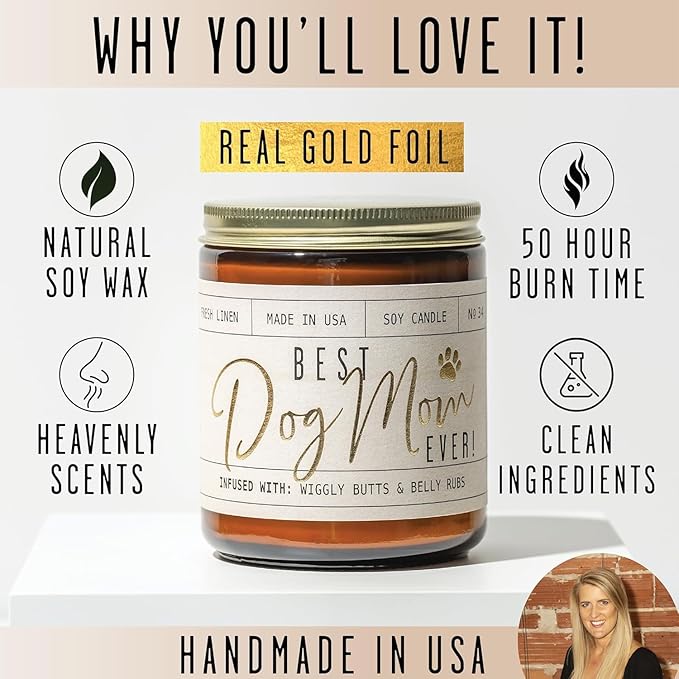 Dog Mom Gifts for Women, Dog Lovers Gifts for Women - 'Best Dog Mom Ever' Soy Candle, w/Vanilla, Coconut & Citrus I Gifts for Dog Lovers I Dog Gifts for Women I Reusable Jar, 50Hr Burn,Made in USA - Bloomnest
