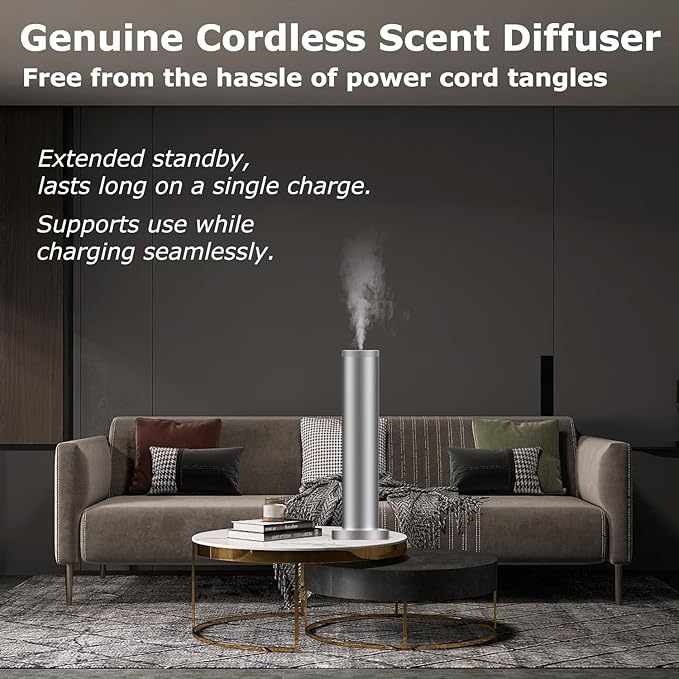 Hotel Scent Diffuser Machine -Cordless Rechargeable Diffuser for Whole House- Scent Air Machine for Home -App Bluetooth Control - Waterless Essential Oil Diffuser for Large Room, Studio Office -Silver - Bloomnest