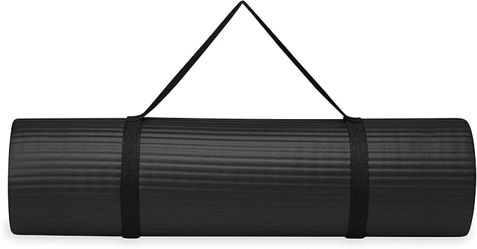 Gaiam Essentials Thick 2/5" (10mm) and Thin 1/4" (6mm) Yoga & Pilates, Fitness & Exercise Mat with Easy-Cinch Carrier Strap