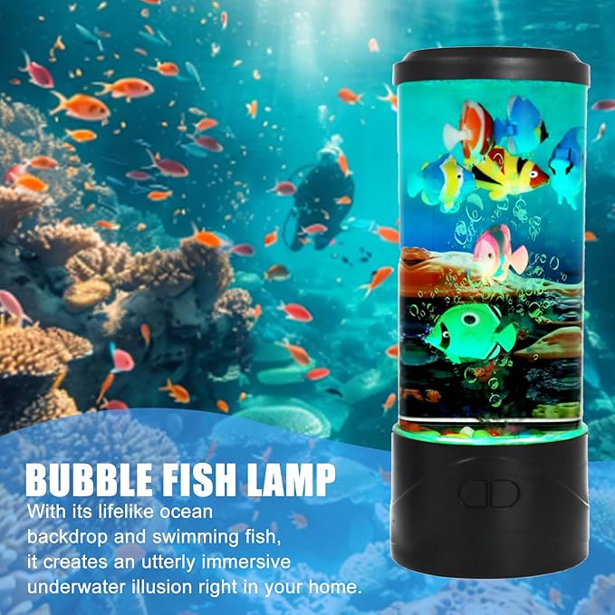 Toycol Bubble Fish Lamp, Ocean Theme Mini Aquaruim Light with 7-Color Changing, with 7 Fake Fish, USB Powered Night Light, Kids Room Decor, Great Gift for Children and Adults - Bloomnest