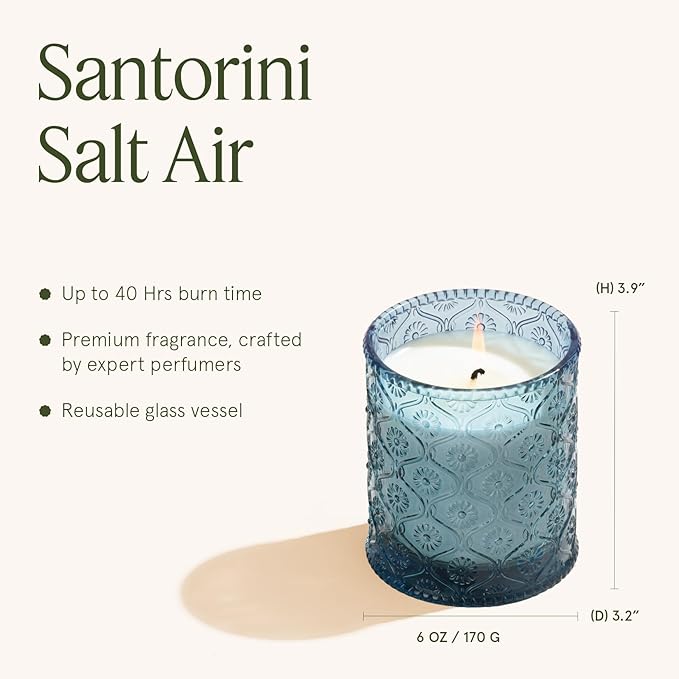 LA JOLIE MUSE Santorini Salt Air Candle - Bergamot, Sea Daffodil, Sandalwood | 6 oz Natural Soy Wax | 40 Hours Clean Burn | Ocean Scented Candle | Gift-Ready for Hosts & Gatherings - Bloomnest