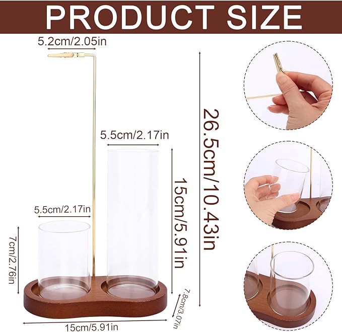 2 in 1 Incense Holder, Wooden Incense Upside Down Burner Tray with Iron Rack & 2 Glass Ash Collector Anti-Ash Flying Catcher Storage Supply for Yoga SPA Meditation Home Decor - Bloomnest