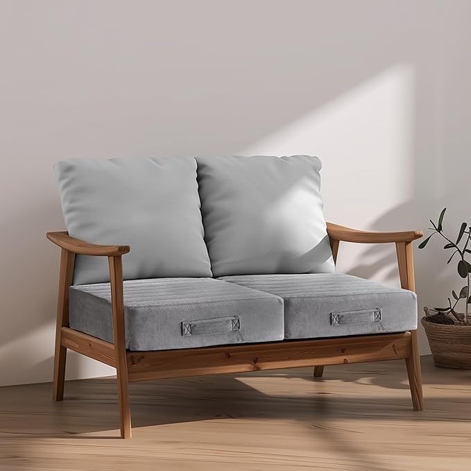 Codi High Density Foam Floor Pillow 2 Sets, Large Meditation Cushions Seating for Adults and Yoga Sitting, 5" Thick Washable Couch Cushion with Soft Tufted Covers - 22 Inch Grey