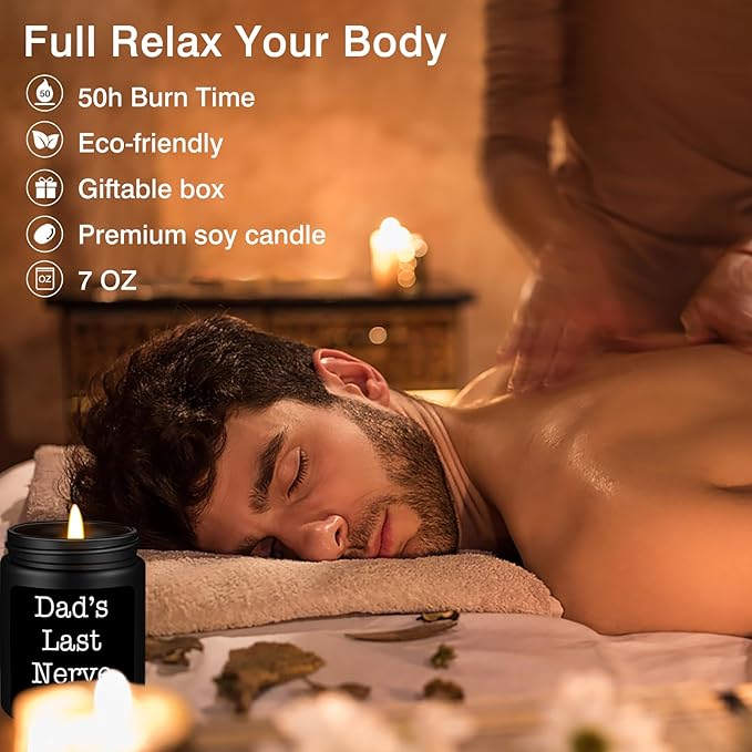 Homsolver Dad Gifts from Daughter Son, Gift for Dad Who Wants Nothing, Birthday Fathers Day Christmas for Stepdad Adoptive Father, Dad's Last Nerve Sandalwood Scented Candle