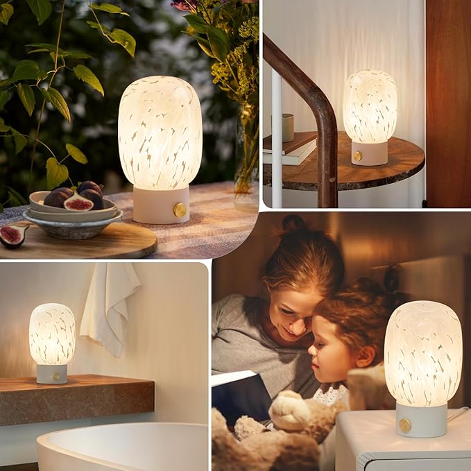 ONEWISH Table Lamp for Bedroom Nightstand,Bedside Lamp Translucent Glass Stepless Dimmable,Vintage Glass Lamp Murano Aesthetic Home Decor with Bulb for Living Room Kitchen Mother's Day - Bloomnest