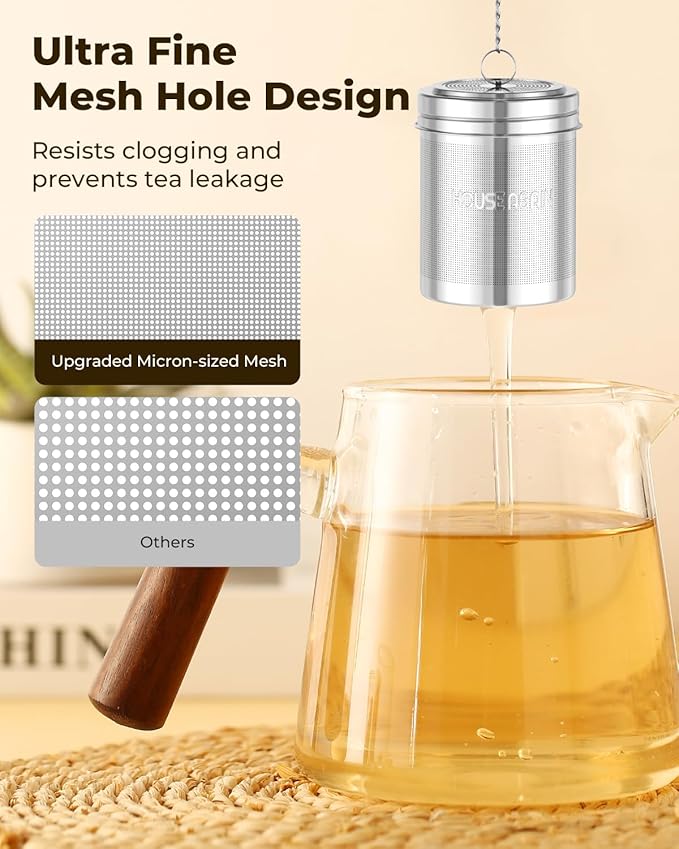 House Again Large Tea Infuser, Extra Fine Mesh Tea Strainers for Loose Tea, 18/8 Stainless Steel Tea Strainer with Extended Chain Hook, Tea Steeper for Brew Tea, Spices & Seasonings, for Multi Cups