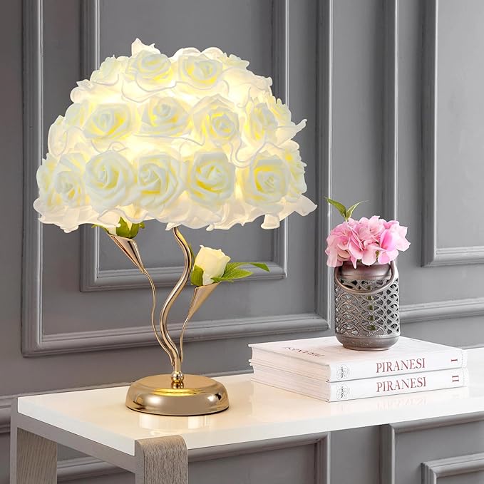 White Flower Lamp Beautiful Rose Bedside Lamp Romantic Bouquet Night Light Rose Flower Table Lamps for Princess Girl Wedding Birthday Christmas Valentine Bedroom Livingroom Office Deco - Bloomnest
