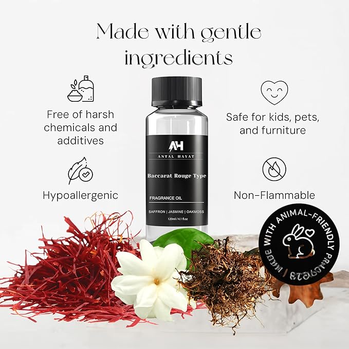 Hotel Scents Diffuser Oil Baccarat Rouge 540 120ml - Saffron, Jasmine, Oakmoss - HVAC scents Inspired by The Baccarat Rouge - Essential Oils for Ultrasonic Diffuser - Luxury Diffuser Oil Refill - Bloomnest