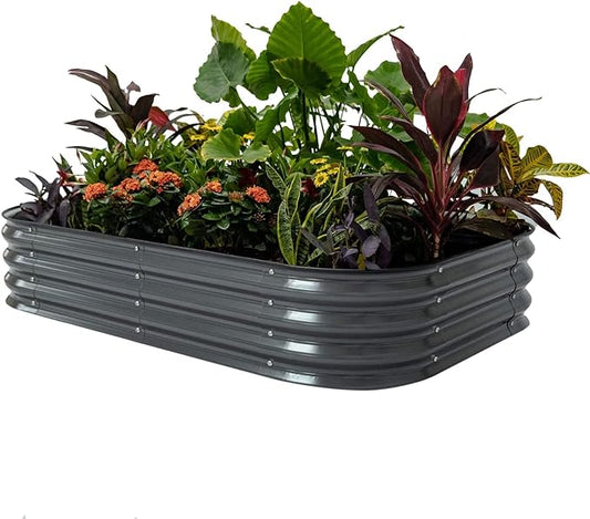 Vego garden Raised Garden Bed Kit, 11" Tall 6 in 1 Modular Metal Raised Planter Bed for Vegetables Flowers Patio Ground Planter Box, Modern Gray - Bloomnest