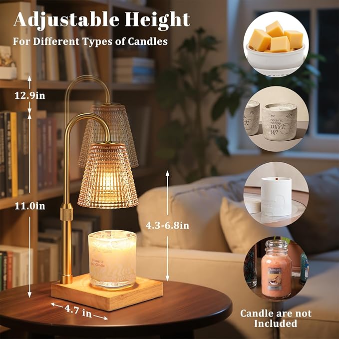 Adjustable Height Candle Warmer Lamp with Timer Dimmer,Birthday Gifts for Women Mom,House Warming Gifts New Home Room Decor,Vintage Wax Warmer for Scented Wax Jar Candles(Amber)